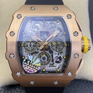 1:1 Richard Mille Fake - RM011 Rose Gold Black Rubber