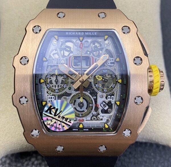 1:1 Richard Mille Fake - RM011 Rose Gold Black Rubber