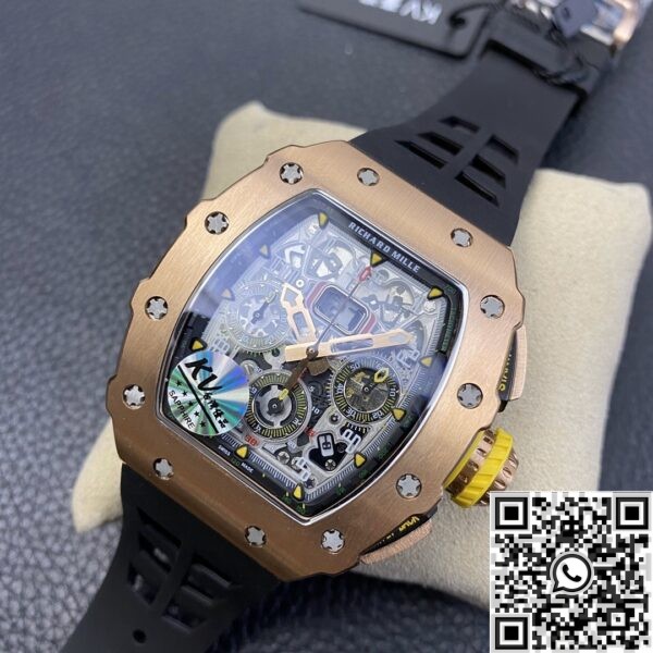 1:1 Richard Mille Fake - RM011 Rose Gold Black Rubber