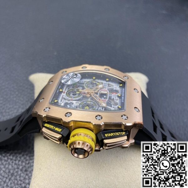 1:1 Richard Mille Fake - RM011 Rose Gold Black Rubber