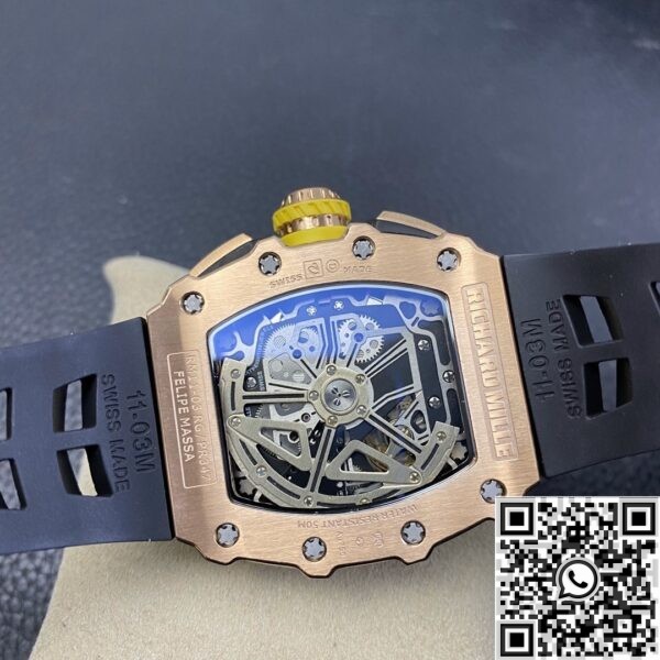 1:1 Richard Mille Fake - RM011 Rose Gold Black Rubber