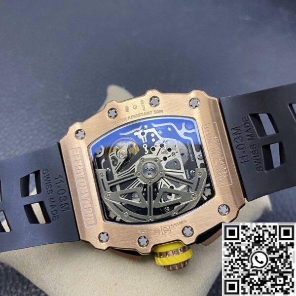 1:1 Richard Mille Fake - RM011 Rose Gold Black Rubber