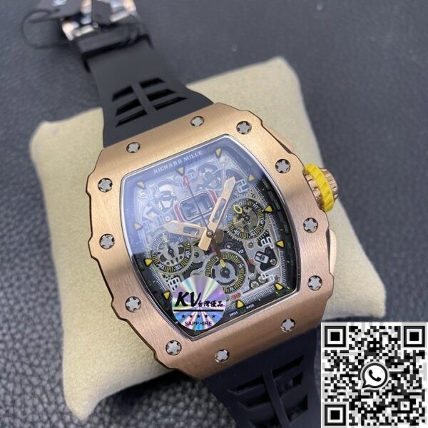 1:1 Richard Mille Fake - RM011 Rose Gold Black Rubber