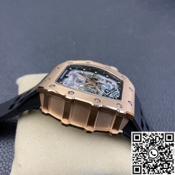 1:1 Richard Mille Fake - RM011 Rose Gold Black Rubber