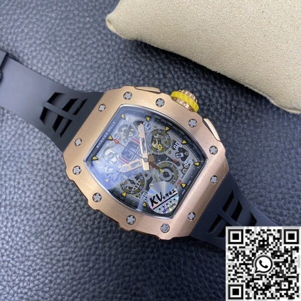 1:1 Richard Mille Fake - RM011 Rose Gold Black Rubber