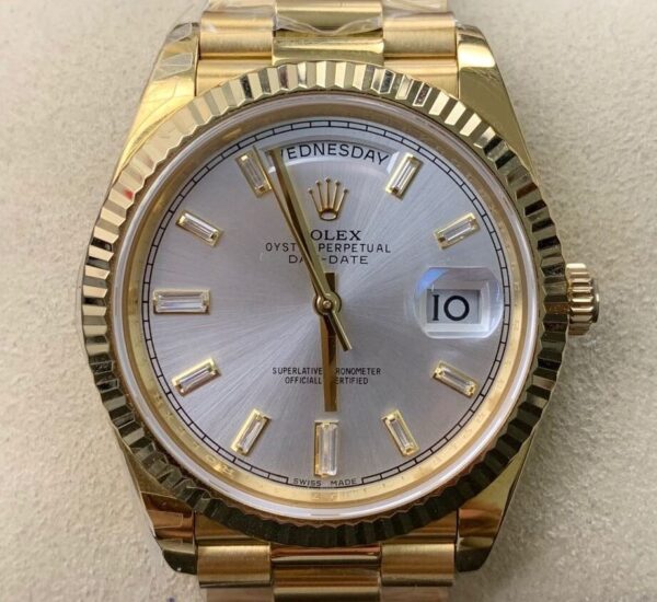 EW Factory Imitate Rolex Day Date - Silver Gray Dial Gold Watch