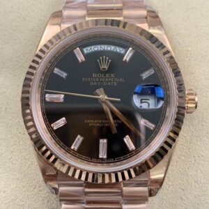 EW Factory Copy Rolex - Day Date Black Dial Rose Gold Watch