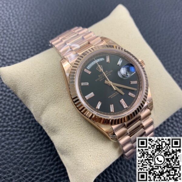 EW Factory Copy Rolex - Day Date Black Dial Rose Gold Watch