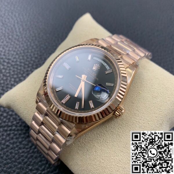 EW Factory Copy Rolex - Day Date Black Dial Rose Gold Watch