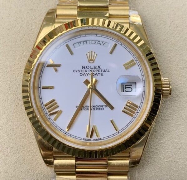 Copy Rolex Day Date - EW Factory White Dial Gold Watch