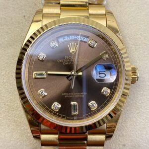 Fake Rolex Day Date - Brown Dial Ladies Gold Watch