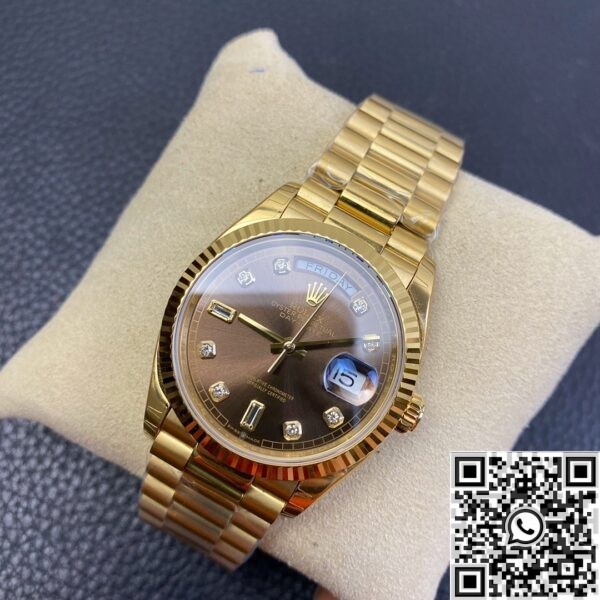 Fake Rolex Day Date - Brown Dial Ladies Gold Watch