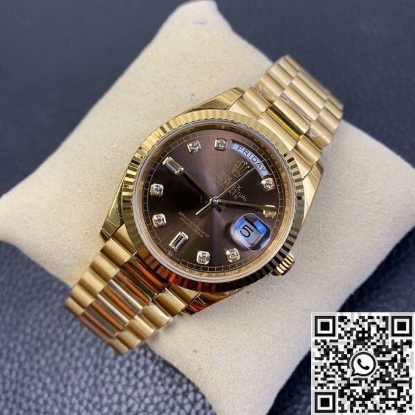 Fake Rolex Day Date - Brown Dial Ladies Gold Watch