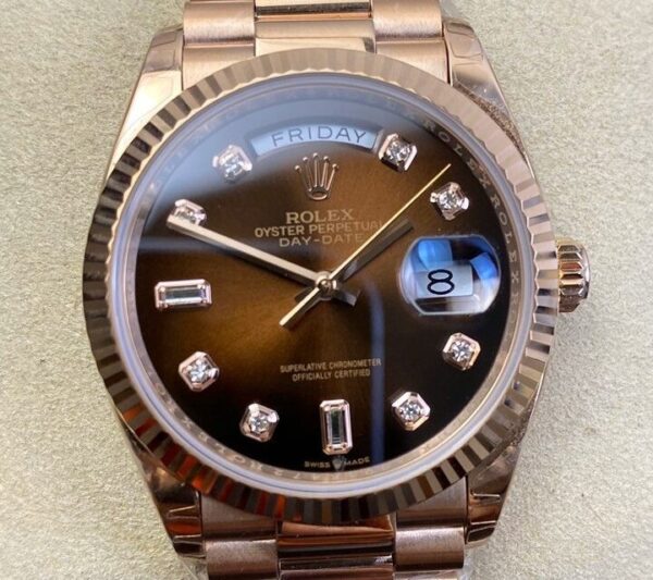 Replicas Rolex Day Date - Gradient Brown Dial Ladies Rose Gold