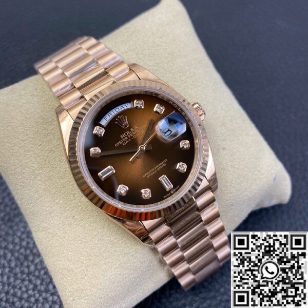 Replicas Rolex Day Date - Gradient Brown Dial Ladies Rose Gold