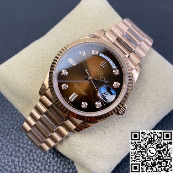 Replicas Rolex Day Date - Gradient Brown Dial Ladies Rose Gold