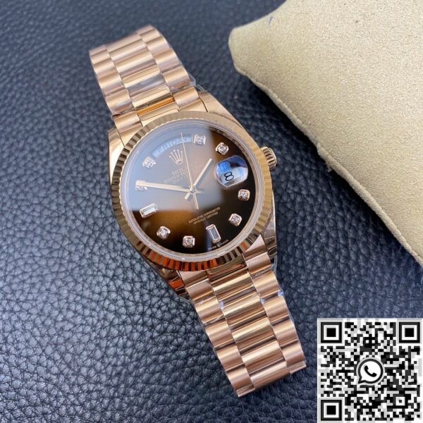 Replicas Rolex Day Date - Gradient Brown Dial Ladies Rose Gold