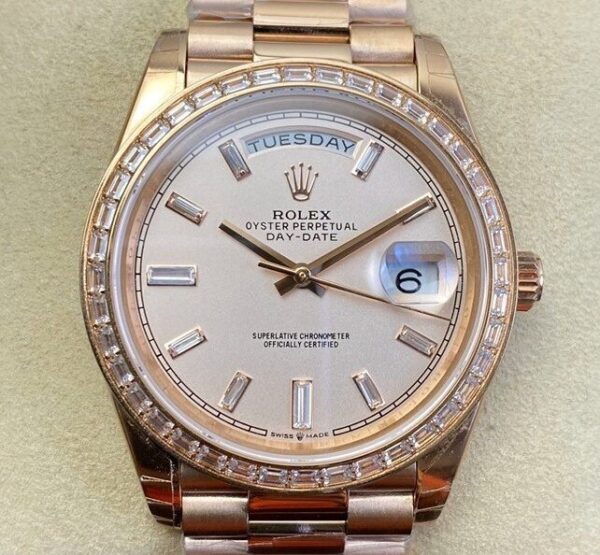 Custom Rolex Day Date - Rose Gold Diamond Watch Size 36mm