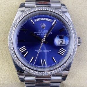 Replica Rolex Day Date - Blue Dial Diamond Watch Size 40mm