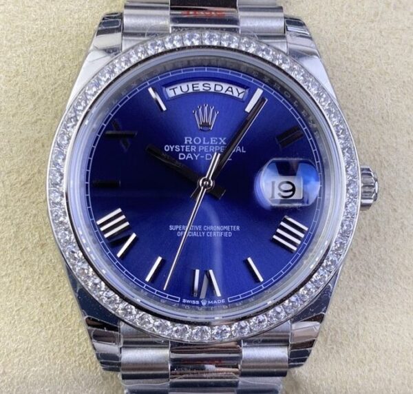 Replica Rolex Day Date - Blue Dial Diamond Watch Size 40mm