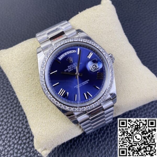 Replica Rolex Day Date - Blue Dial Diamond Watch Size 40mm