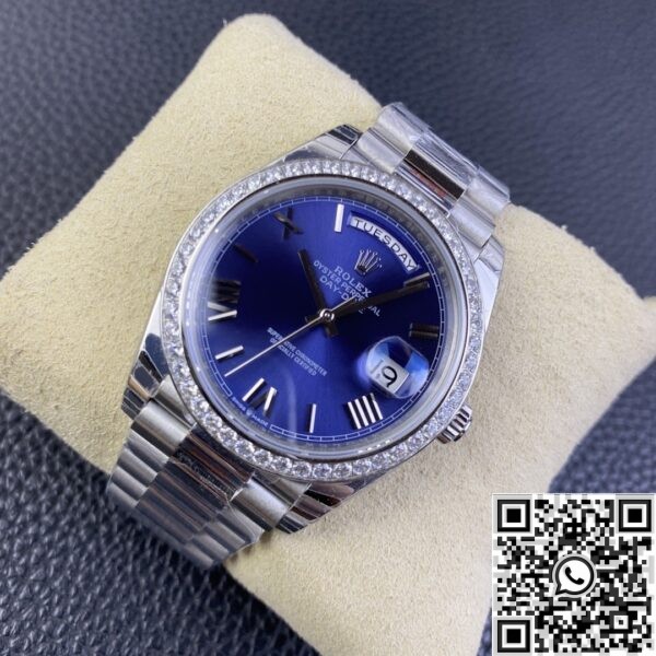 Replica Rolex Day Date - Blue Dial Diamond Watch Size 40mm