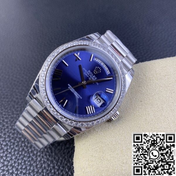 Replica Rolex Day Date - Blue Dial Diamond Watch Size 40mm