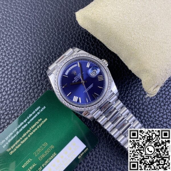 Replica Rolex Day Date - Blue Dial Diamond Watch Size 40mm