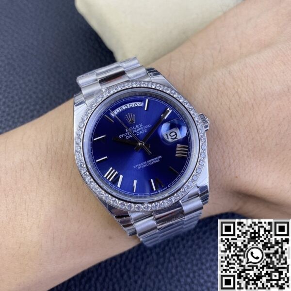 Replica Rolex Day Date - Blue Dial Diamond Watch Size 40mm