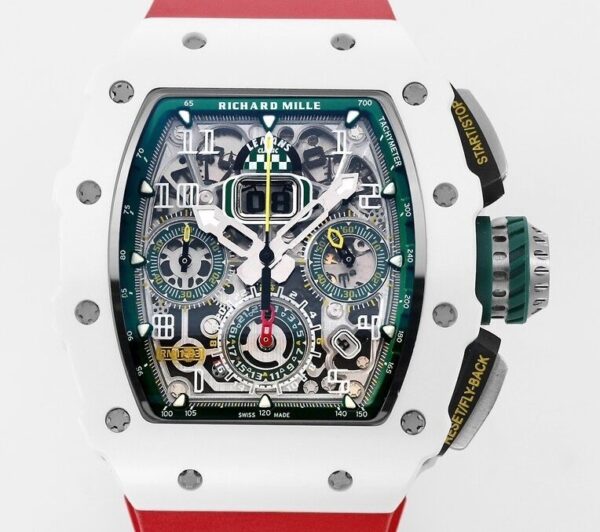 Richard Mille Watch fake RM11 White Ceramic Red Rubber Stra