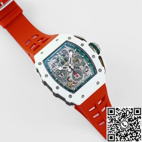 Richard Mille Watch fake RM11 White Ceramic Red Rubber Stra