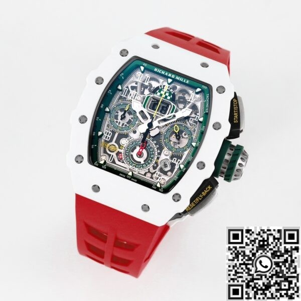 Richard Mille Watch fake RM11 White Ceramic Red Rubber Stra