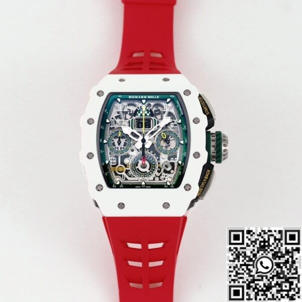 Richard Mille Watch fake RM11 White Ceramic Red Rubber Stra