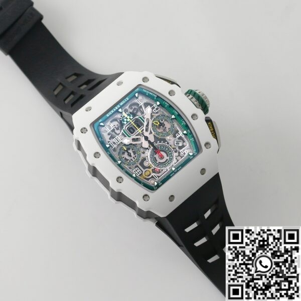 Richard Mille Replicas RM11 White Ceramic Black Rubber Stra