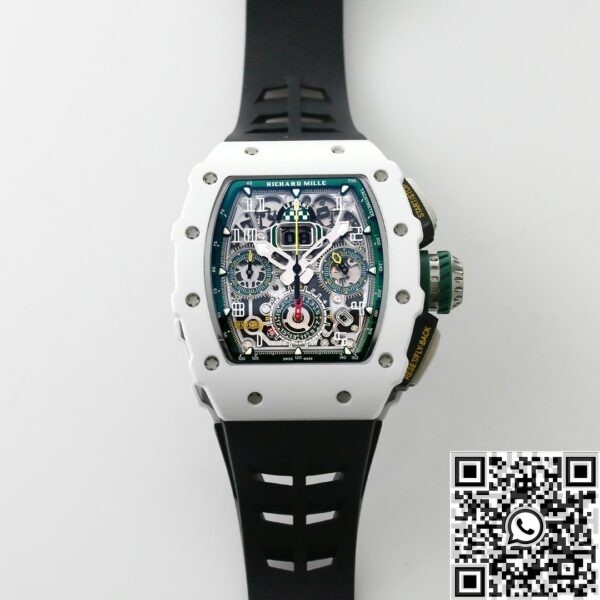 Richard Mille Replicas RM11 White Ceramic Black Rubber Stra