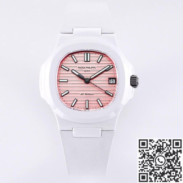 Custom Patek Philippe Watch Nautilus Pink Dial White Ceramic