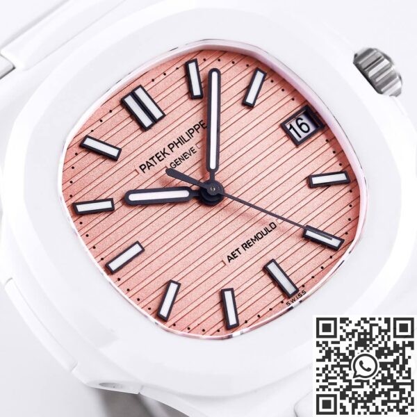 Custom Patek Philippe Watch Nautilus Pink Dial White Ceramic