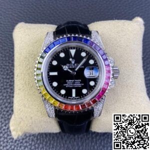 IPK Custom Rolex Submariner Rainbow Diamond Bezel Black Dial