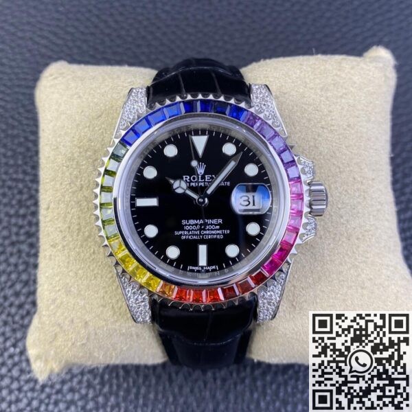 IPK Custom Rolex Submariner Rainbow Diamond Bezel Black Dial