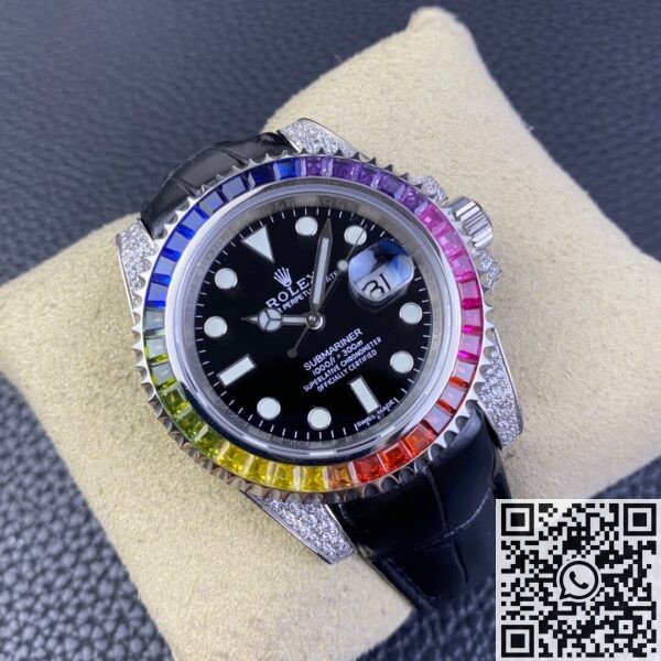 IPK Custom Rolex Submariner Rainbow Diamond Bezel Black Dial