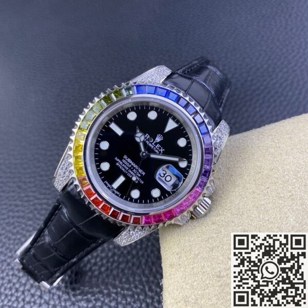 IPK Custom Rolex Submariner Rainbow Diamond Bezel Black Dial