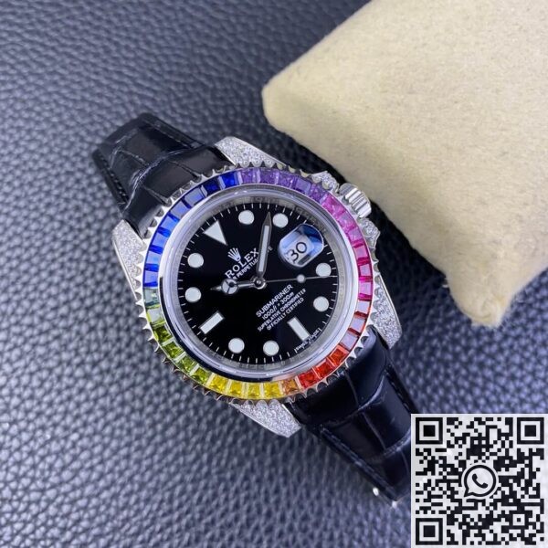 IPK Custom Rolex Submariner Rainbow Diamond Bezel Black Dial