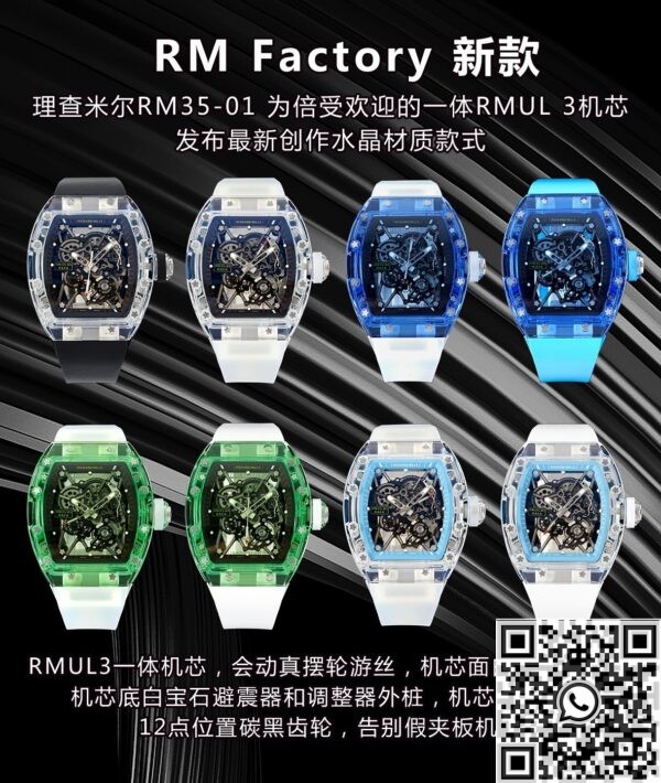 Replica Richard Mille RM35-01 Blue Dial White Rubber Strap