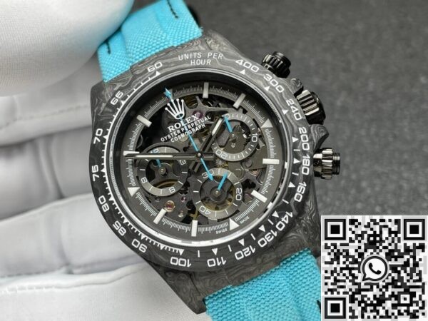 Custom Rolex Replica Daytona DIW Carbon Fiber Case Light Blue