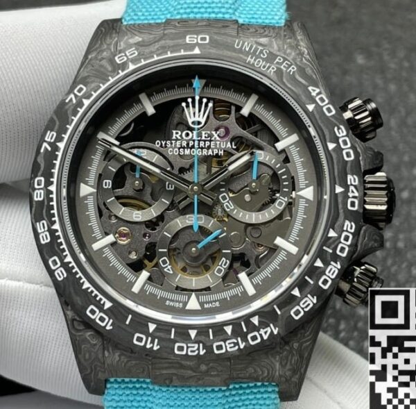 Custom Rolex Replica Daytona DIW Carbon Fiber Case Light Blue