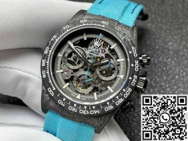 Custom Rolex Replica Daytona DIW Carbon Fiber Case Light Blue