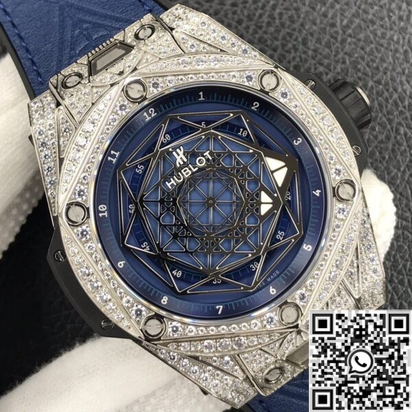 Copy Hublot Big Bang - WWF Factory Full Diamond Blue Dial