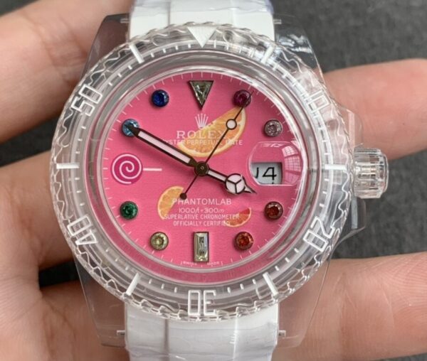 Custom Submariner Watches CH Acrylic Clear Rolex Pink Dial