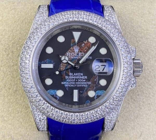 Custom Diamond Rolex Submariner Koi Dial IPK Set Watch