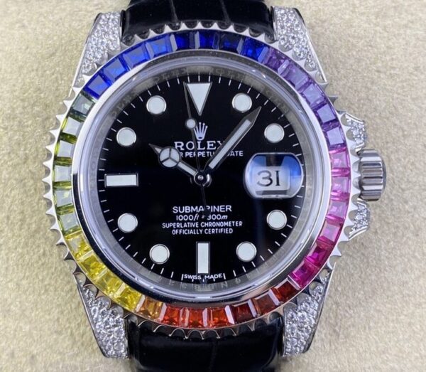 IPK Custom Rolex Submariner Rainbow Diamond Bezel Black Dial